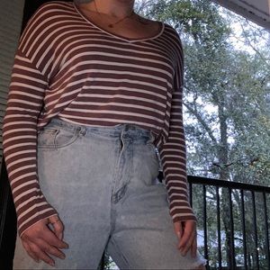 AE soft maroon striped long sleeve tee